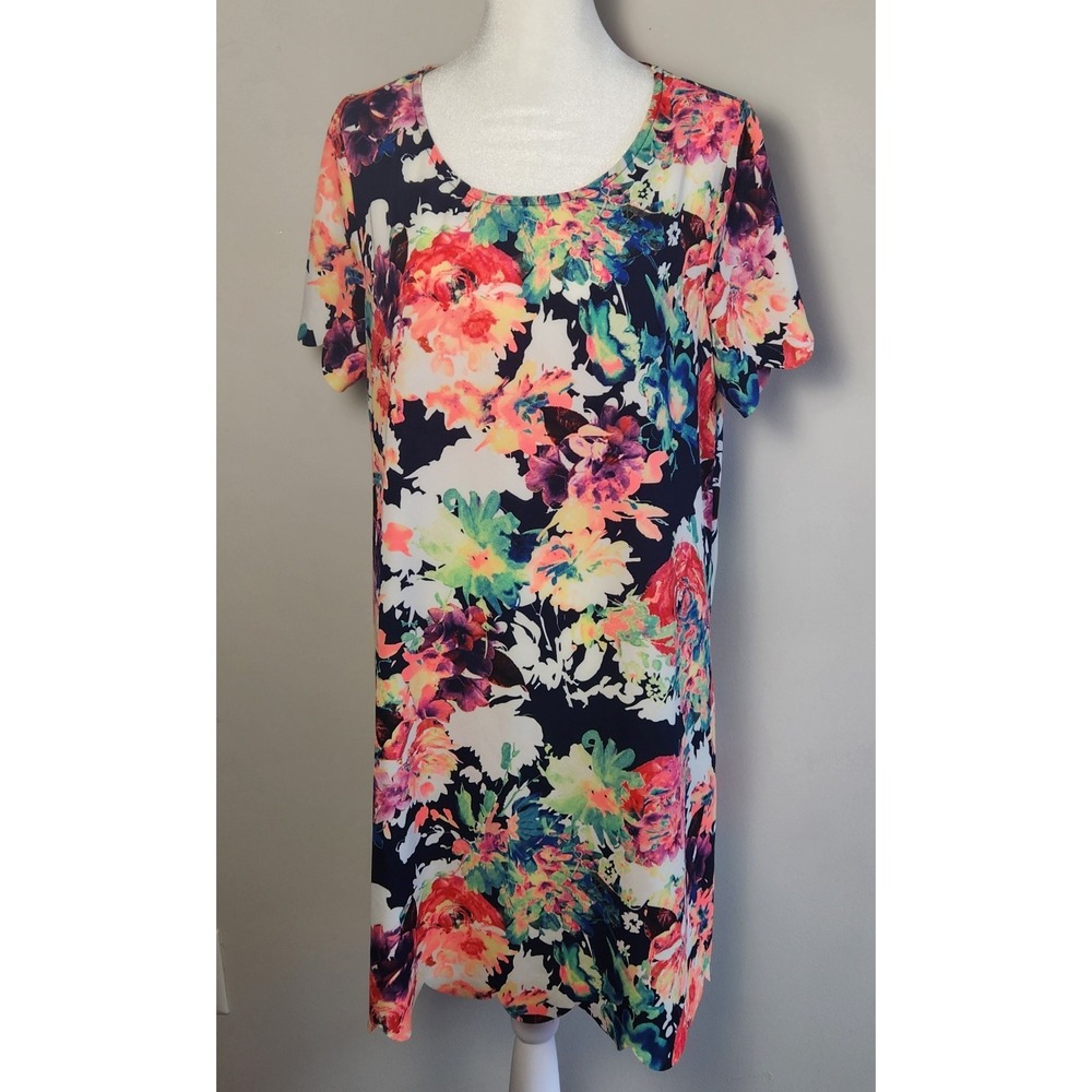 12PM by Mon Ami Floral Shift Dress Multicolor Scallop Medium (See‎ Measurements)